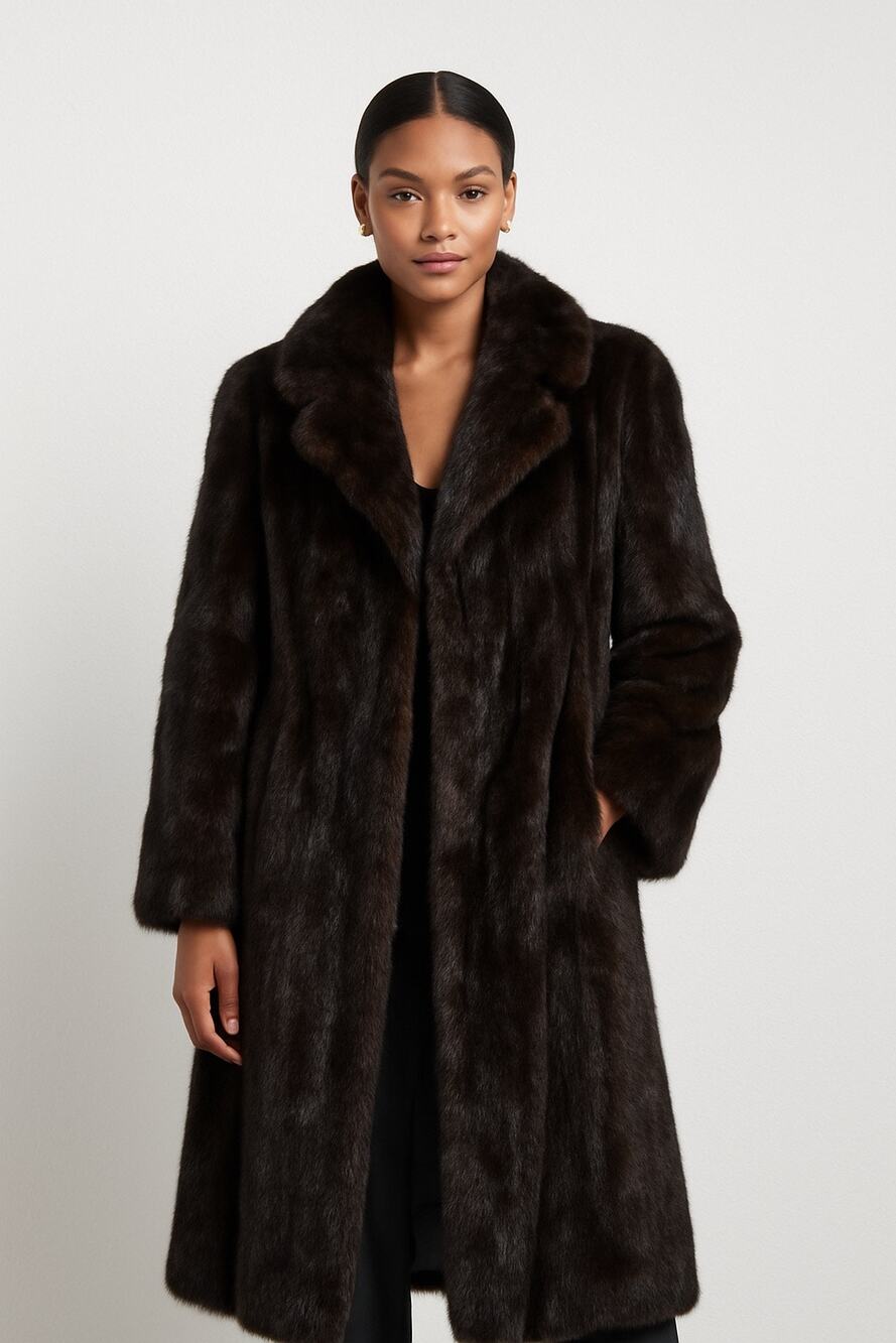 Revillon Paris Brown Black Vintage 70s Genuine Mink Fur Full Length Coat
